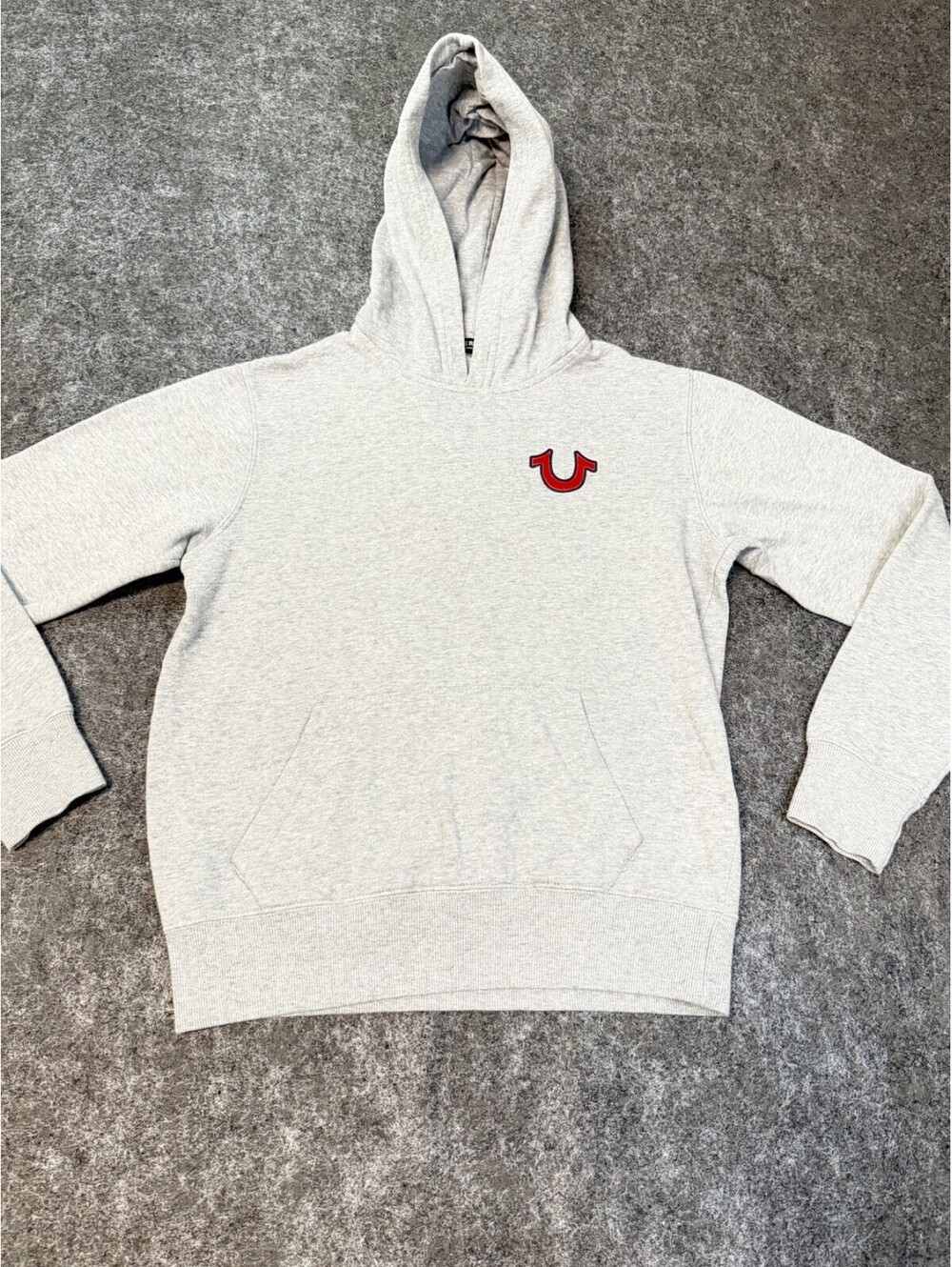 True Religion Men's L Pullover Hoodie Gray Large Heritage Buddha Graphic